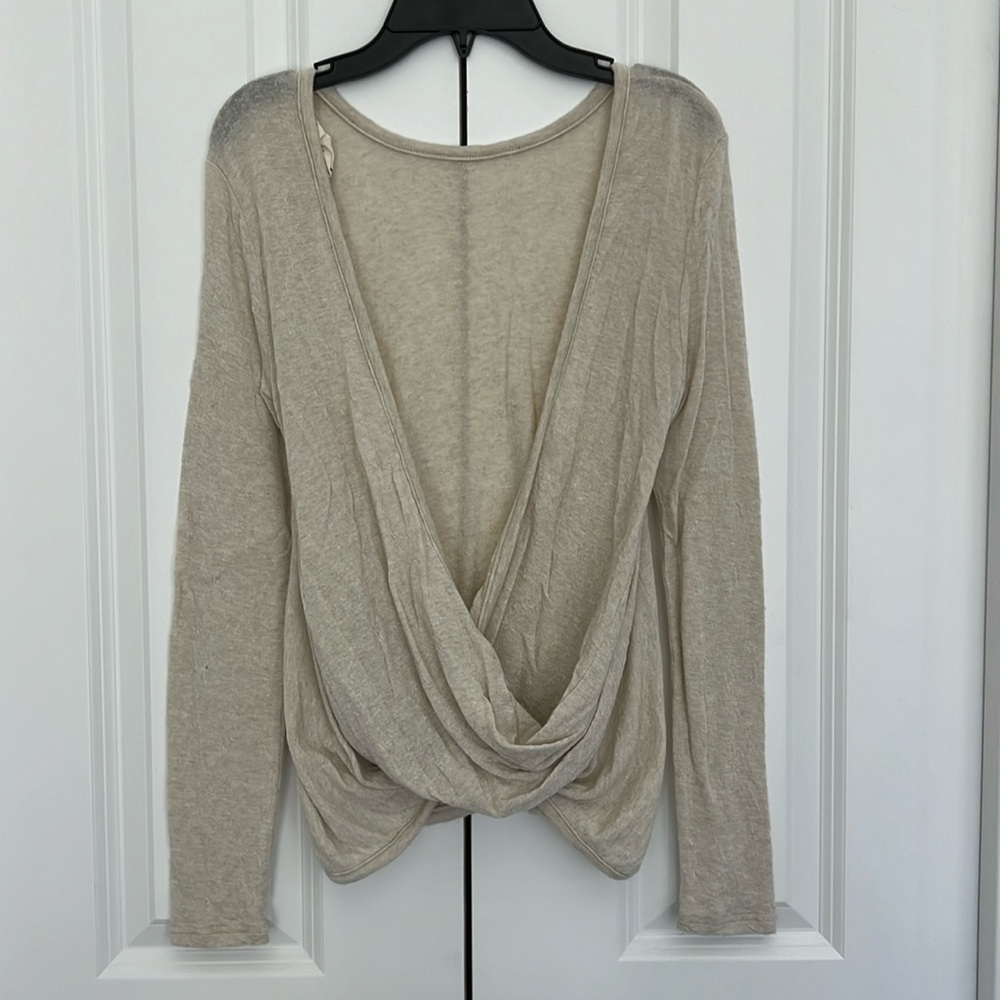 Long Sleeve Open Back Oatmeal Top